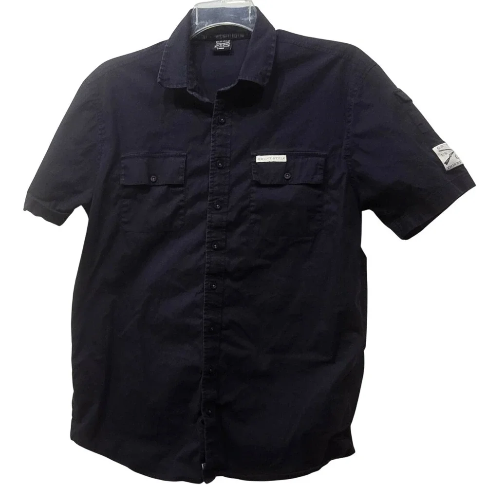 Grunt Style Mens Large Navy Blue Short Sleeve Button Down Tactical Shirt GS 1776